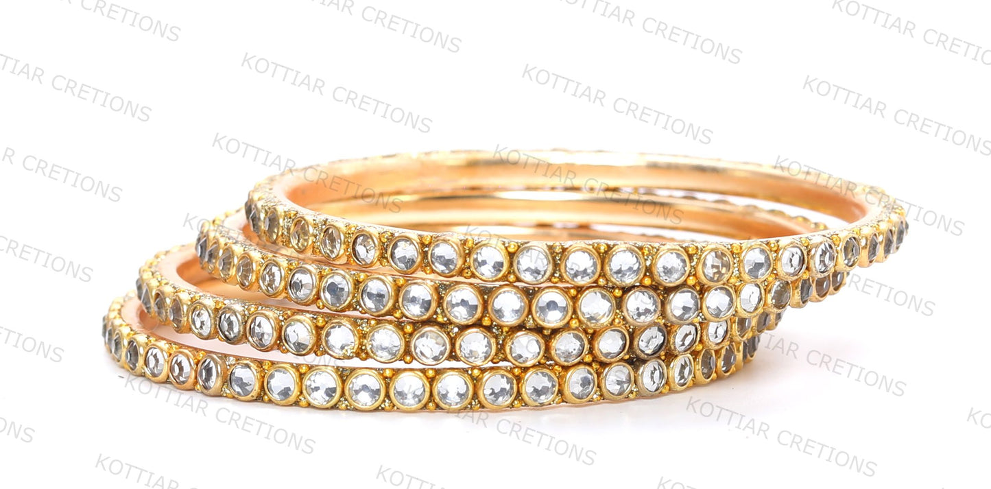 KOTTIAR CREATIONS ALL EYES ON YOUR HANDS Golden Zircon Gem Stone & Beads Studded Glass Kada Set For Women & Girls | Chudi Set | Brass Bangles For Women - Pack of 8