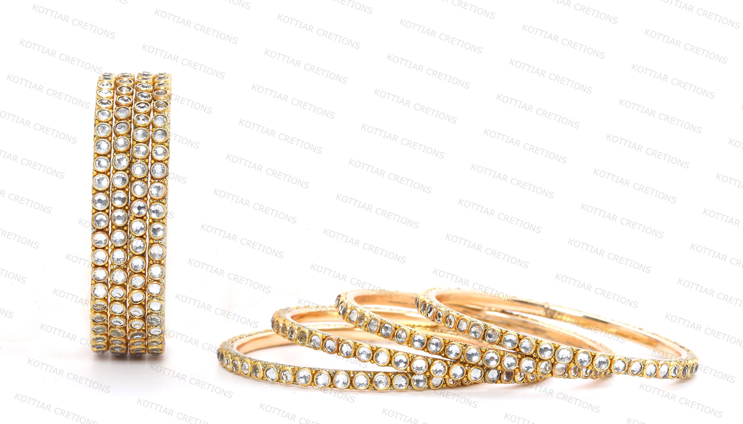 KOTTIAR CREATIONS ALL EYES ON YOUR HANDS Golden Zircon Gem Stone & Beads Studded Glass Kada Set For Women & Girls | Chudi Set | Brass Bangles For Women - Pack of 8