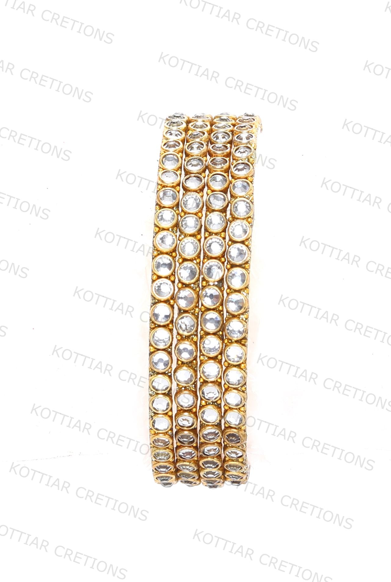 KOTTIAR CREATIONS ALL EYES ON YOUR HANDS Golden Zircon Gem Stone & Beads Studded Glass Kada Set For Women & Girls | Chudi Set | Brass Bangles For Women - Pack of 8