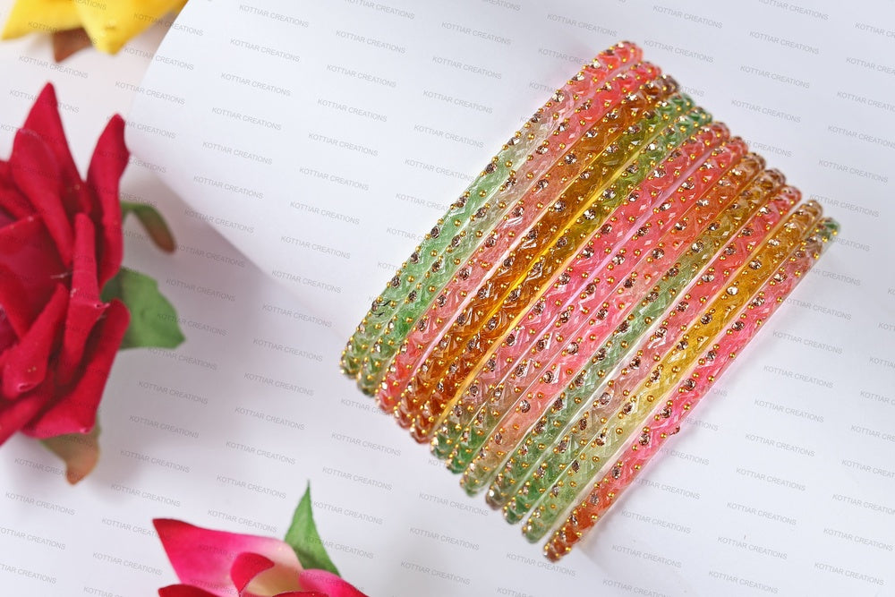 KOTTIAR CREATIONS Glass Bangles Set for Women - Pack of 12 | Traditional Indian Bangle Bracelets | Multi-Color Ethnic Jewelry | Handcrafted for Weddings, Festivals, & Gifts