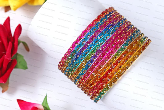 KOTTIAR CREATIONS Glass Bangles Set for Women - Pack of 12 | Traditional Indian Bangle Bracelets | Multi-Color Ethnic Jewelry | Handcrafted for Weddings, Festivals, & Gifts