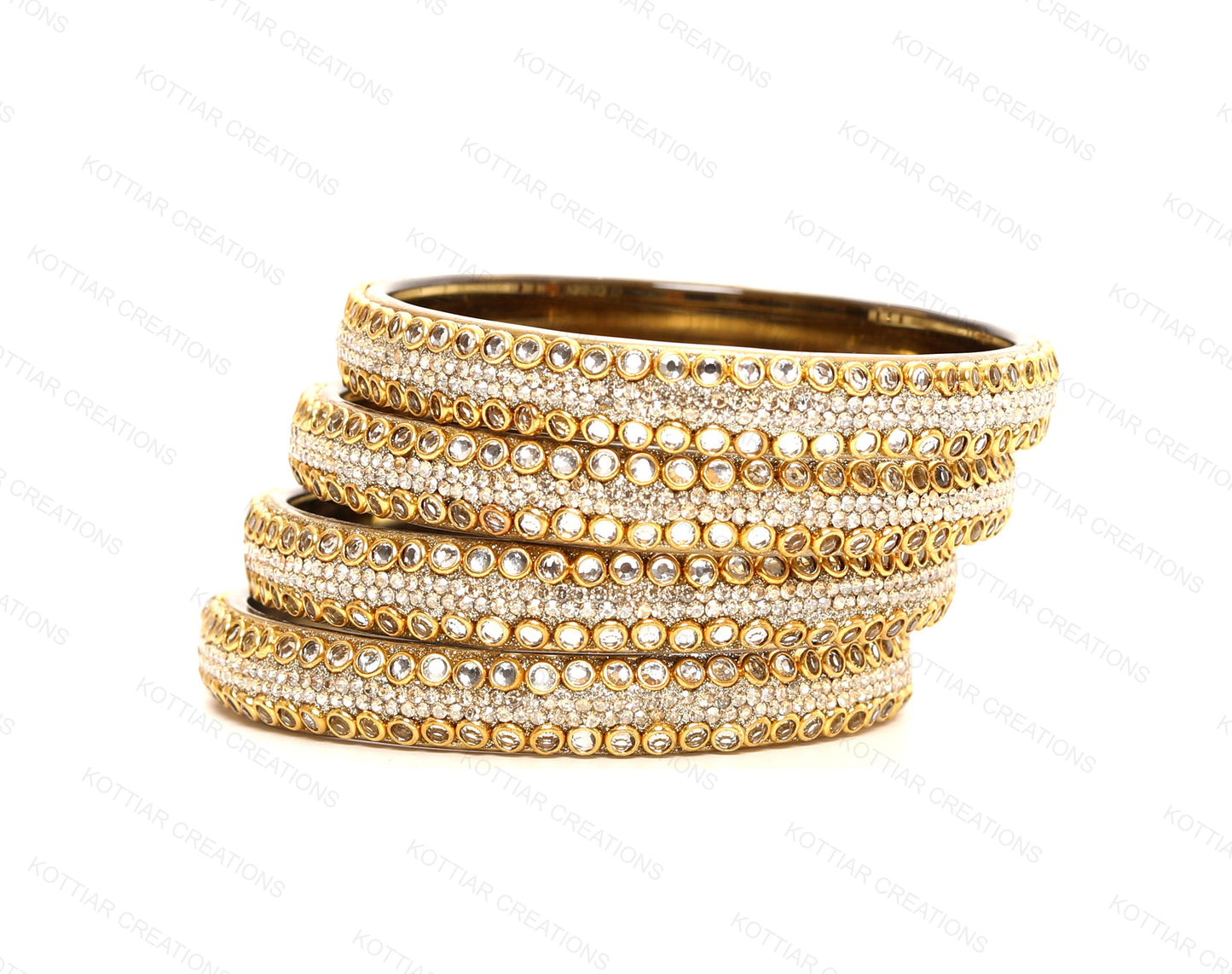 KOTTIAR CREATIONS Glass Bangles Set Pack of 4 - Handcrafted Traditional Indian Churi | Gold Jewelry for Women | Ethnic Festival Wear | Durable & Lightweight