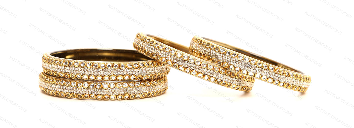 KOTTIAR CREATIONS Glass Bangles Set Pack of 4 - Handcrafted Traditional Indian Churi | Gold Jewelry for Women | Ethnic Festival Wear | Durable & Lightweight