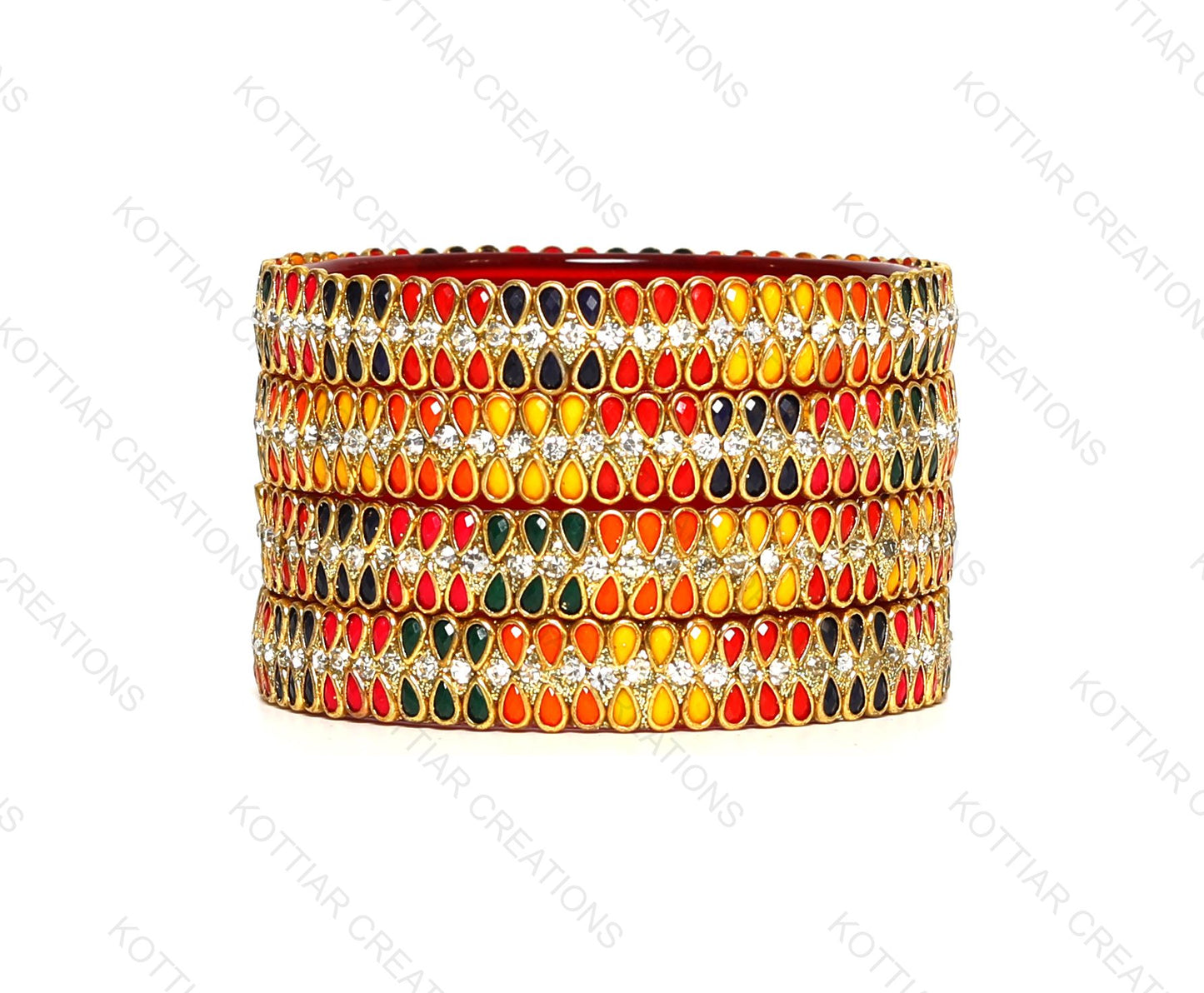 KOTTIAR CREATIONS Glass Bangles Set for Women - Pack of 4 | Handcrafted Traditional Jewelry | Colorful Ethnic Indian Bangle Bracelet | Ideal for Weddings, Festivals, & Gifts