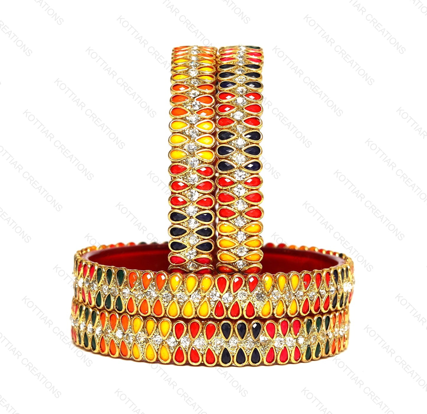 KOTTIAR CREATIONS Glass Bangles Set for Women - Pack of 4 | Handcrafted Traditional Jewelry | Colorful Ethnic Indian Bangle Bracelet | Ideal for Weddings, Festivals, & Gifts