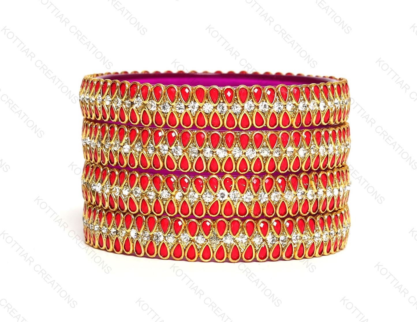 KOTTIAR CREATIONS Glass Bangles Set for Women - Pack of 4 | Handcrafted Traditional Jewelry | Colorful Ethnic Indian Bangle Bracelet | Ideal for Weddings, Festivals, & Gifts