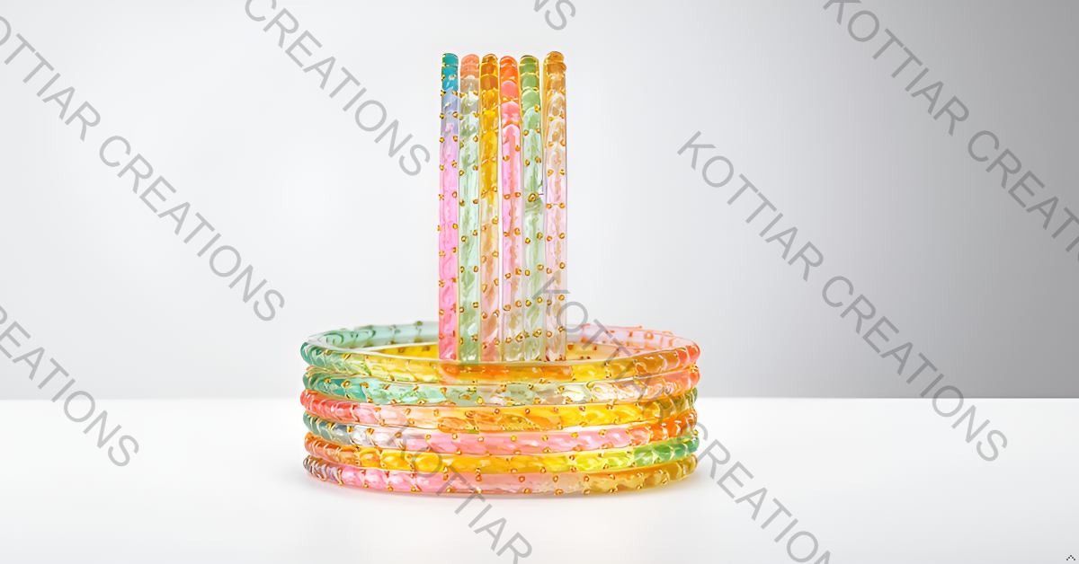 KOTTIAR CREATIONS® Plain and Glossy Finished Raindrop Glass Bangle Set For Women and Girls - Pack of 12