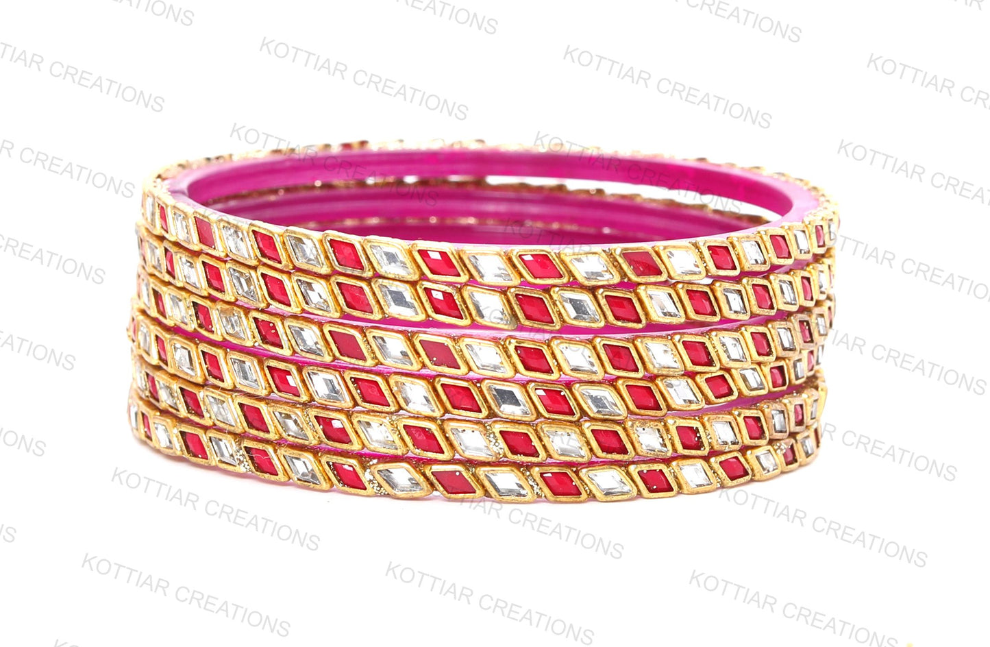 KOTTIAR CREATIONS® Zircon Gemstone Or Beads Studded worked Glossy Finished Glass Bangle Set For Women and Girls- Pack of 12