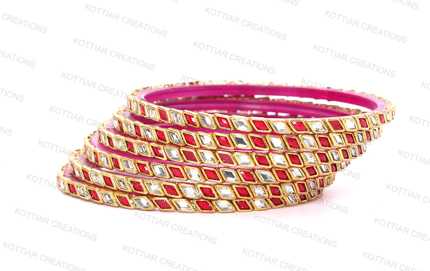 KOTTIAR CREATIONS® Zircon Gemstone Or Beads Studded worked Glossy Finished Glass Bangle Set For Women and Girls- Pack of 12