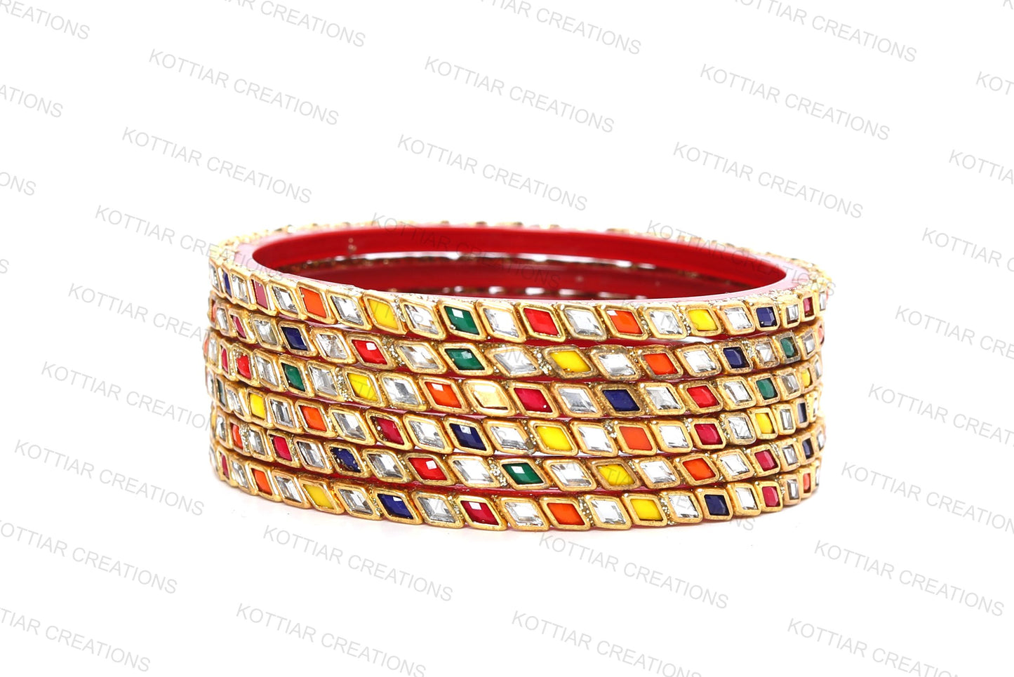 KOTTIAR CREATIONS® Zircon Gemstone Or Beads Studded worked Glossy Finished Glass Bangle Set For Women and Girls- Pack of 12