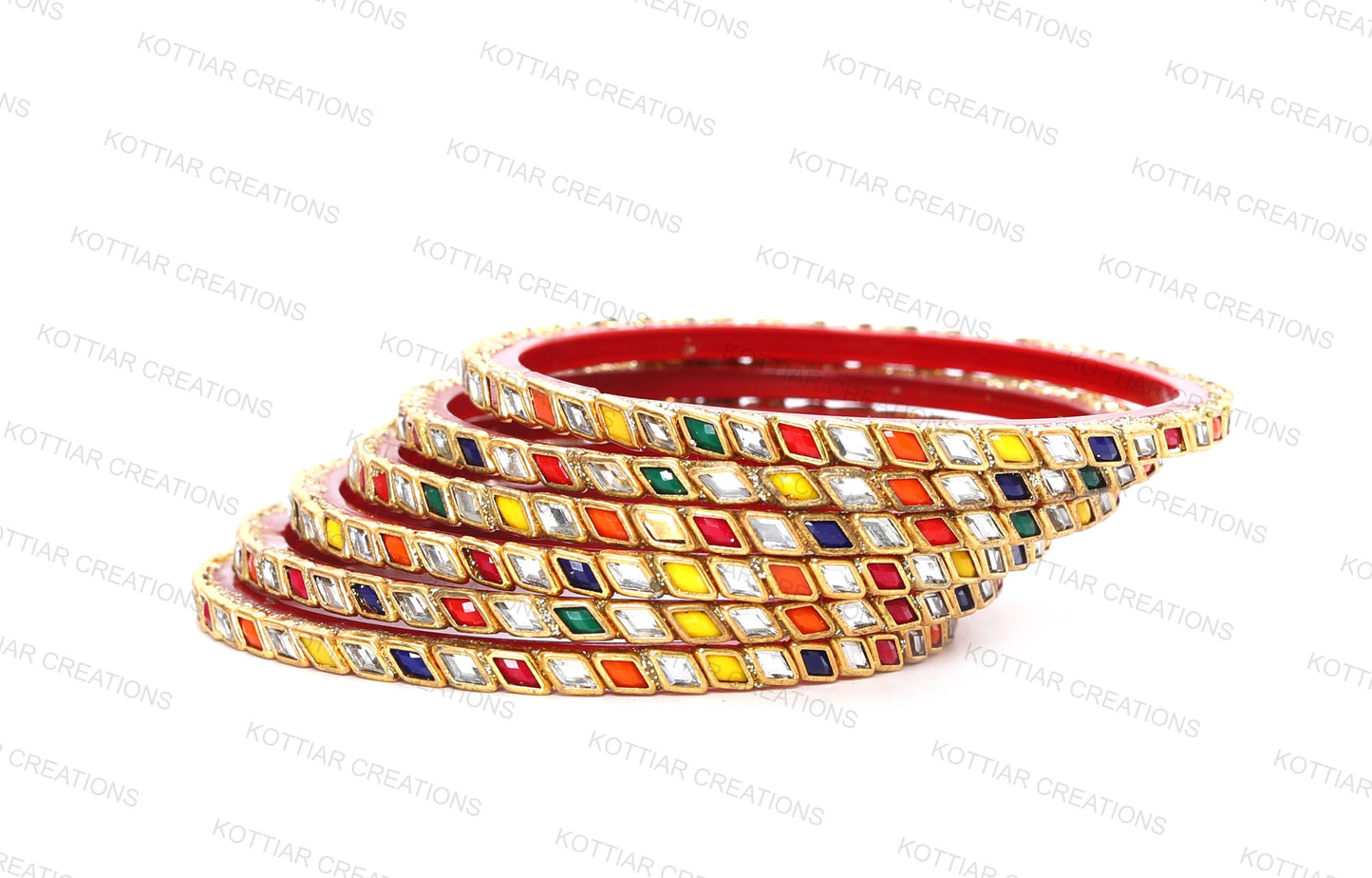 KOTTIAR CREATIONS® Zircon Gemstone Or Beads Studded worked Glossy Finished Glass Bangle Set For Women and Girls- Pack of 12
