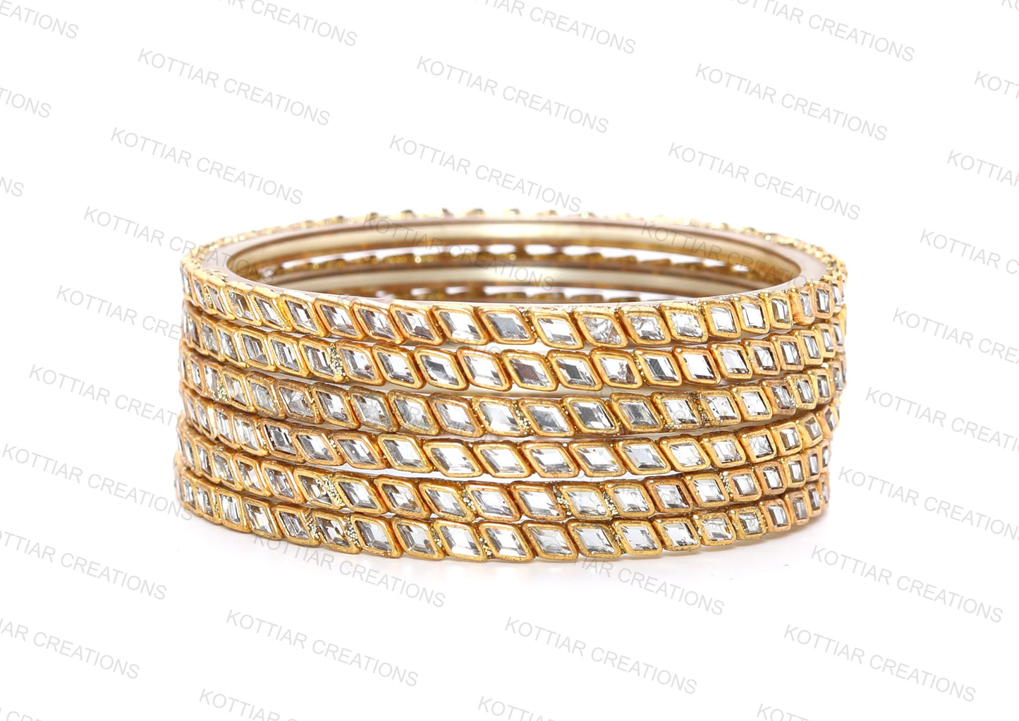 KOTTIAR CREATIONS® Zircon Gemstone Or Beads Studded worked Glossy Finished Glass Bangle Set For Women and Girls- Pack of 12
