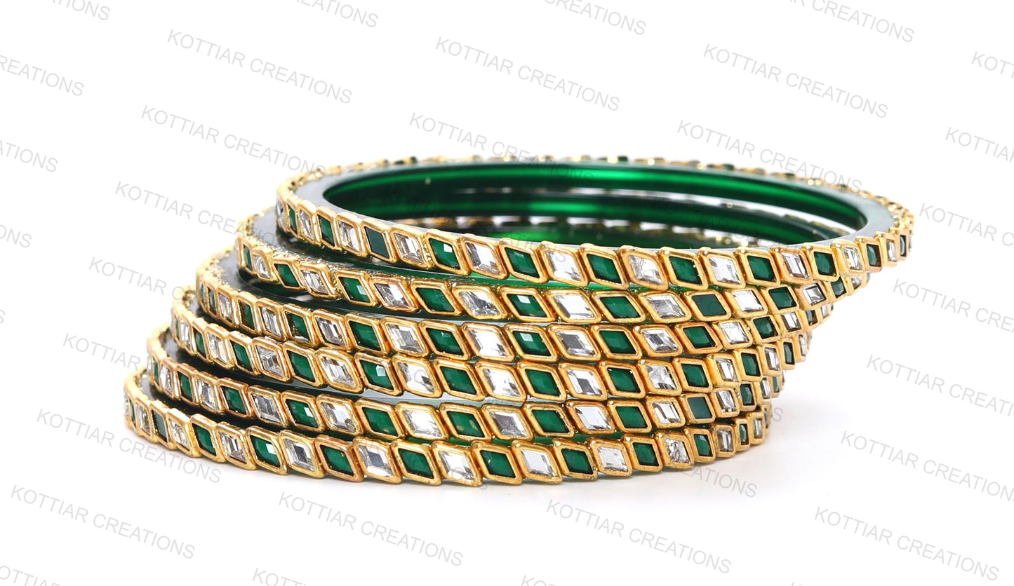 KOTTIAR CREATIONS® Zircon Gemstone Or Beads Studded worked Glossy Finished Glass Bangle Set For Women and Girls- Pack of 12
