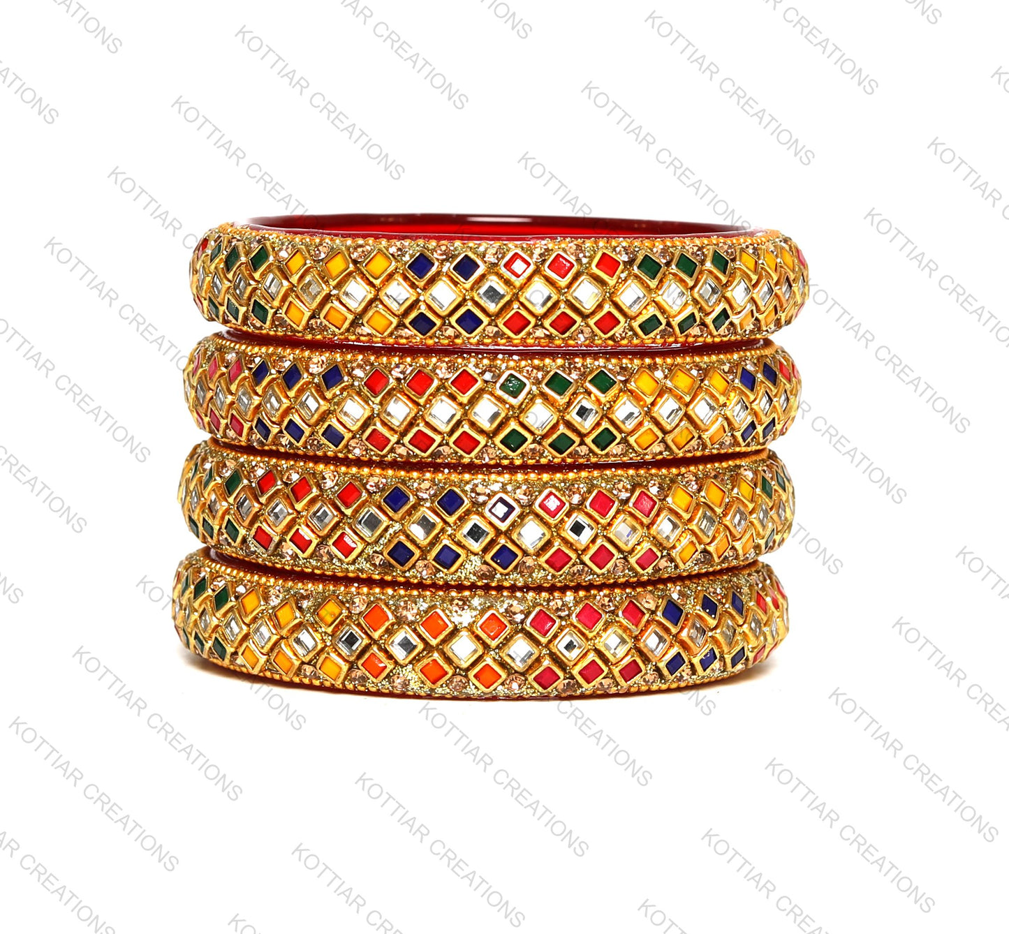 KOTTIAR CREATIONS ALL EYES ON YOUR HANDS Glass Kada Bangles Set of 4 – Stylish & Durable – Perfect for Women’s Ethnic Outfits
