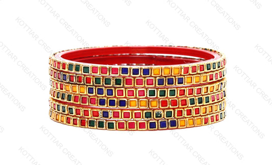 KOTTIAR CREATIONS ALL EYES ON YOUR HANDS Kundan Glass Bangle Set for Women – Perfect for Weddings, Festivals & Everyday Fashion (Pack of 12)