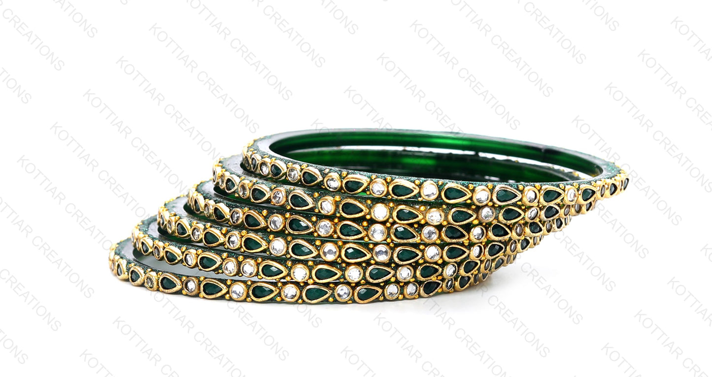 KOTTIAR CREATIONS ALL EYES ON YOUR HANDS Stones Studded Latest Fashion Jewellery Kundan Glossy Glass Bangles Set For Women & Girls (Pack of 12)