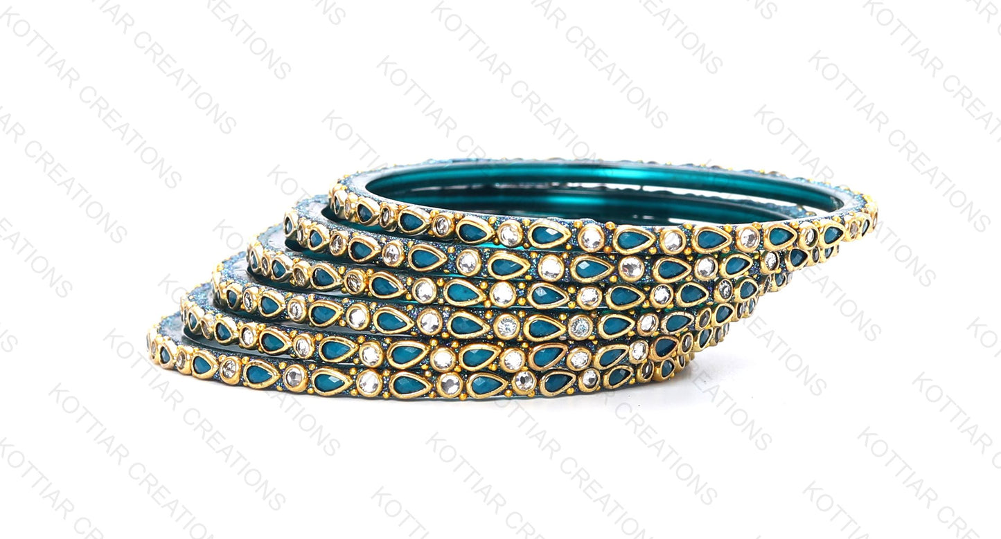 KOTTIAR CREATIONS ALL EYES ON YOUR HANDS Stones Studded Latest Fashion Jewellery Kundan Glossy Glass Bangles Set For Women & Girls (Pack of 12)