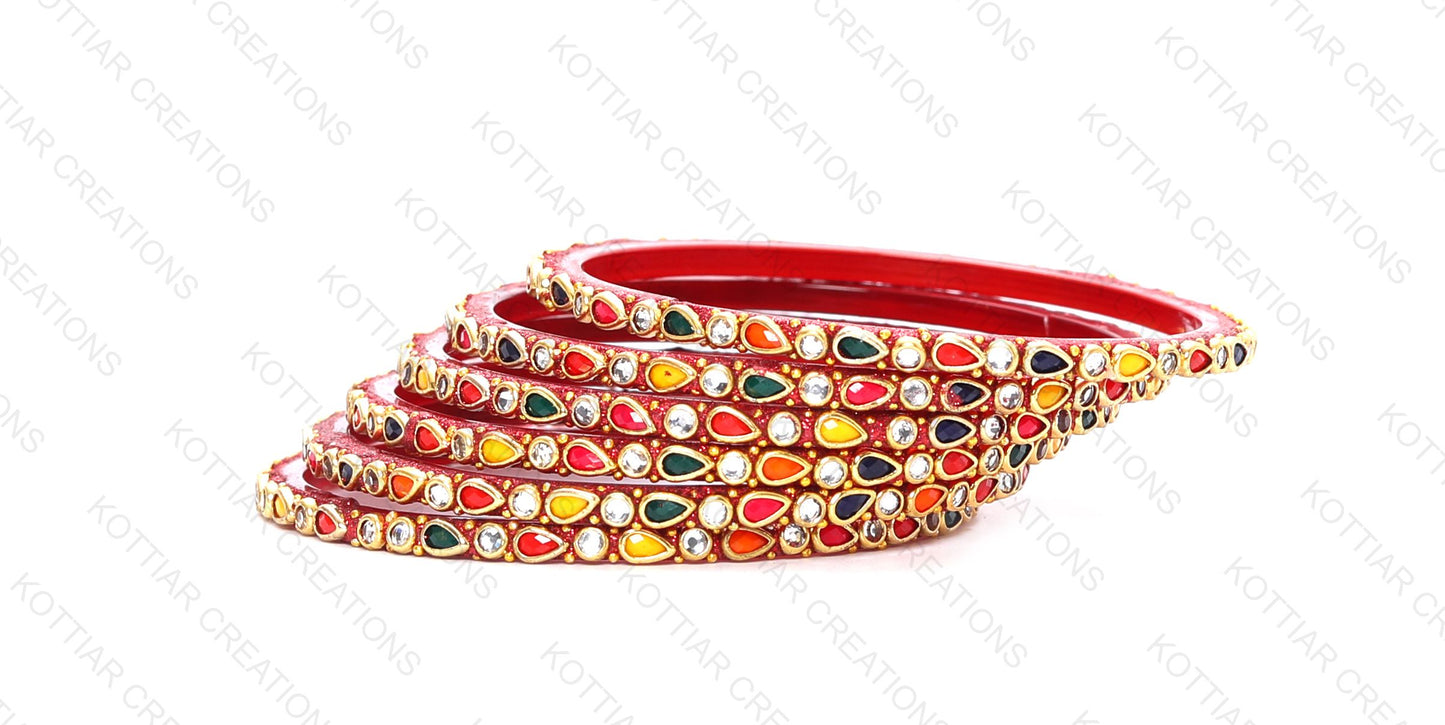 KOTTIAR CREATIONS ALL EYES ON YOUR HANDS Stones Studded Latest Fashion Jewellery Kundan Glossy Glass Bangles Set For Women & Girls (Pack of 12)