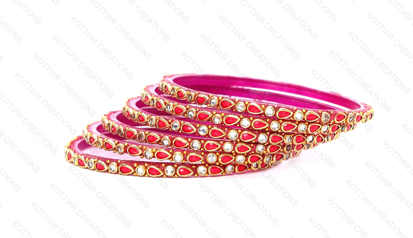 KOTTIAR CREATIONS ALL EYES ON YOUR HANDS Stones Studded Latest Fashion Jewellery Kundan Glossy Glass Bangles Set For Women & Girls (Pack of 12)