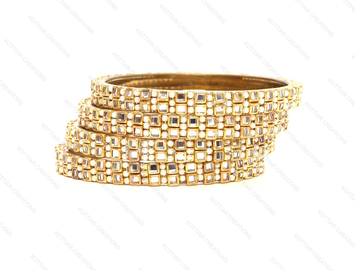 KOTTIAR CREATIONS ALL EYES ON YOUR HANDS Beautiful Matte Finish Glass Kada for Women & Girls on Different Occasions - Pack of 4