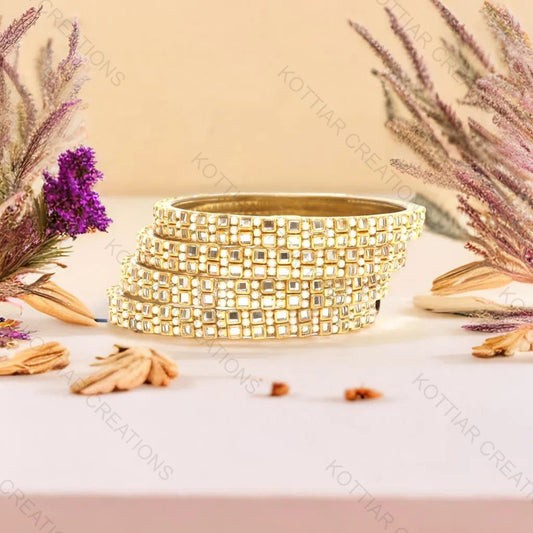 KOTTIAR CREATIONS ALL EYES ON YOUR HANDS Beautiful Matte Finish Glass Kada for Women & Girls on Different Occasions - Pack of 4