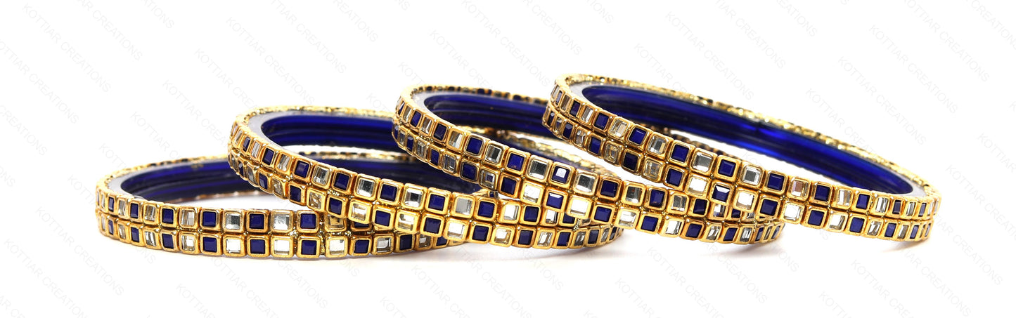 KOTTIAR CREATIONS ALL EYES ON YOUR HANDS Simple and Attractive Glossy Finished Kundan Glass Kada Set For Women and Girls - Pack of 4