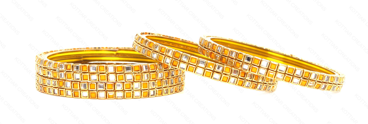 KOTTIAR CREATIONS ALL EYES ON YOUR HANDS Simple and Attractive Glossy Finished Kundan Glass Kada Set For Women and Girls - Pack of 4