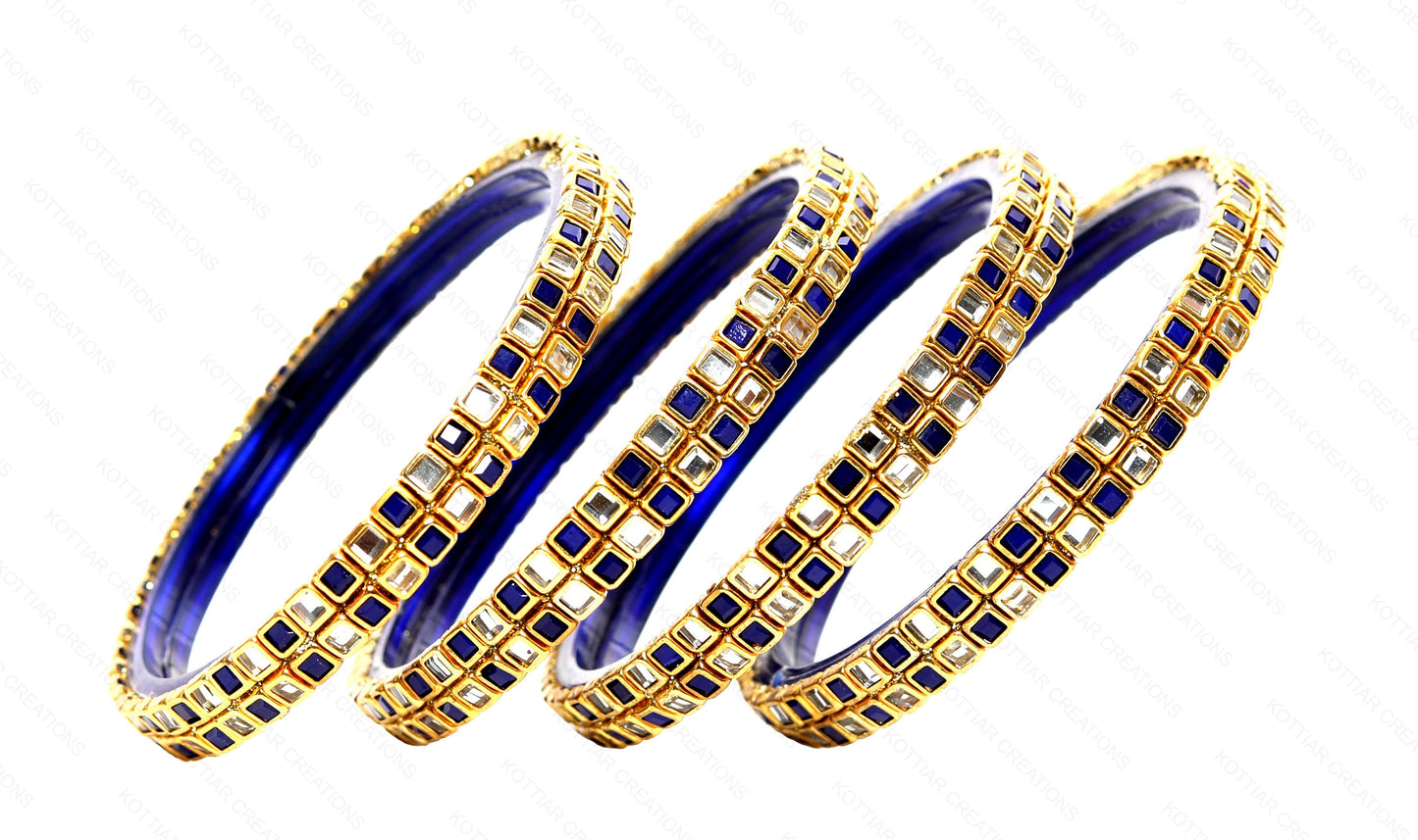 KOTTIAR CREATIONS ALL EYES ON YOUR HANDS Simple and Attractive Glossy Finished Kundan Glass Kada Set For Women and Girls - Pack of 4