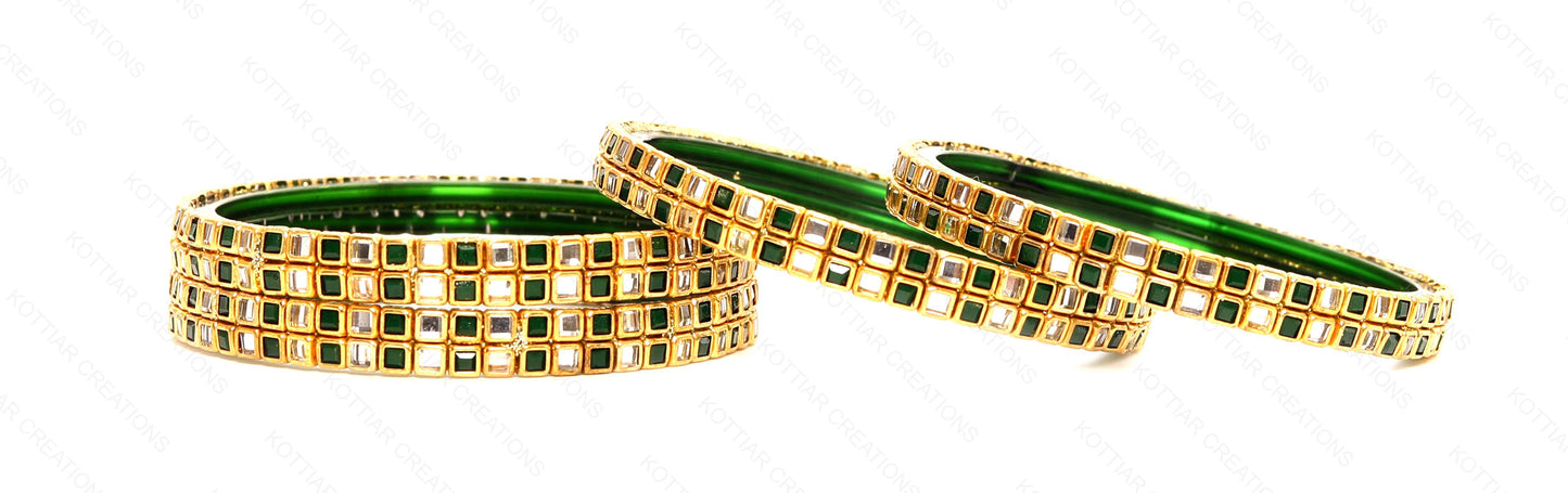 KOTTIAR CREATIONS ALL EYES ON YOUR HANDS Simple and Attractive Glossy Finished Kundan Glass Kada Set For Women and Girls - Pack of 4