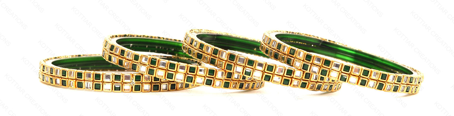KOTTIAR CREATIONS ALL EYES ON YOUR HANDS Simple and Attractive Glossy Finished Kundan Glass Kada Set For Women and Girls - Pack of 4
