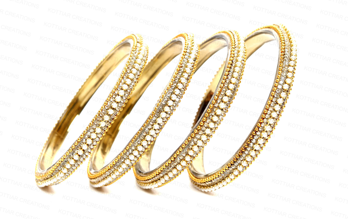 KOTTIAR CREATIONS ALL EYES ON YOUR HANDS Golden Zircon GemStone & Beads Studded Glass Kada Set For Women & Girls | Chudi Set | Glass Bangles For Women - Pack of 4