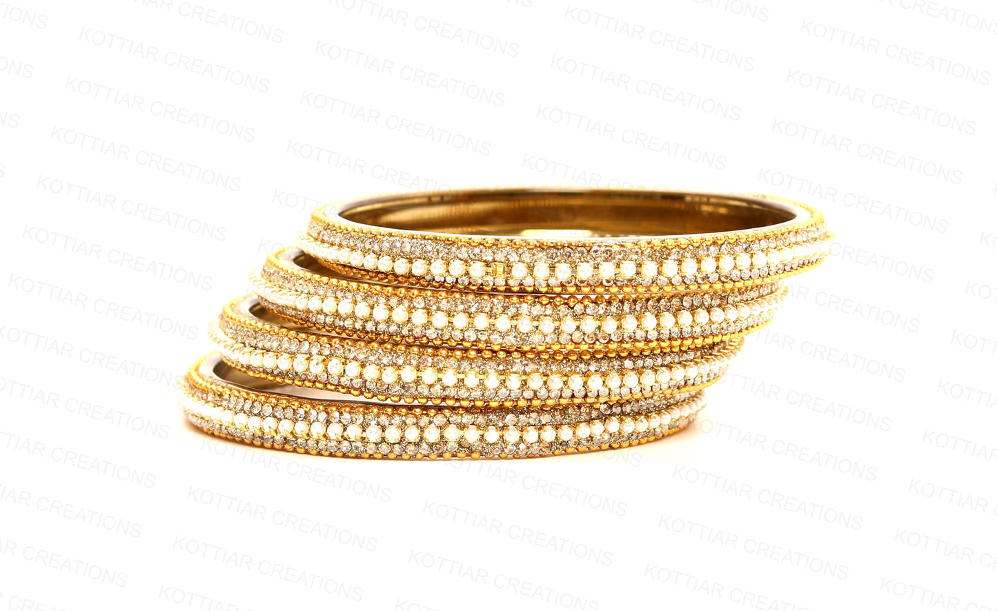 KOTTIAR CREATIONS ALL EYES ON YOUR HANDS Golden Zircon GemStone & Beads Studded Glass Kada Set For Women & Girls | Chudi Set | Glass Bangles For Women - Pack of 4