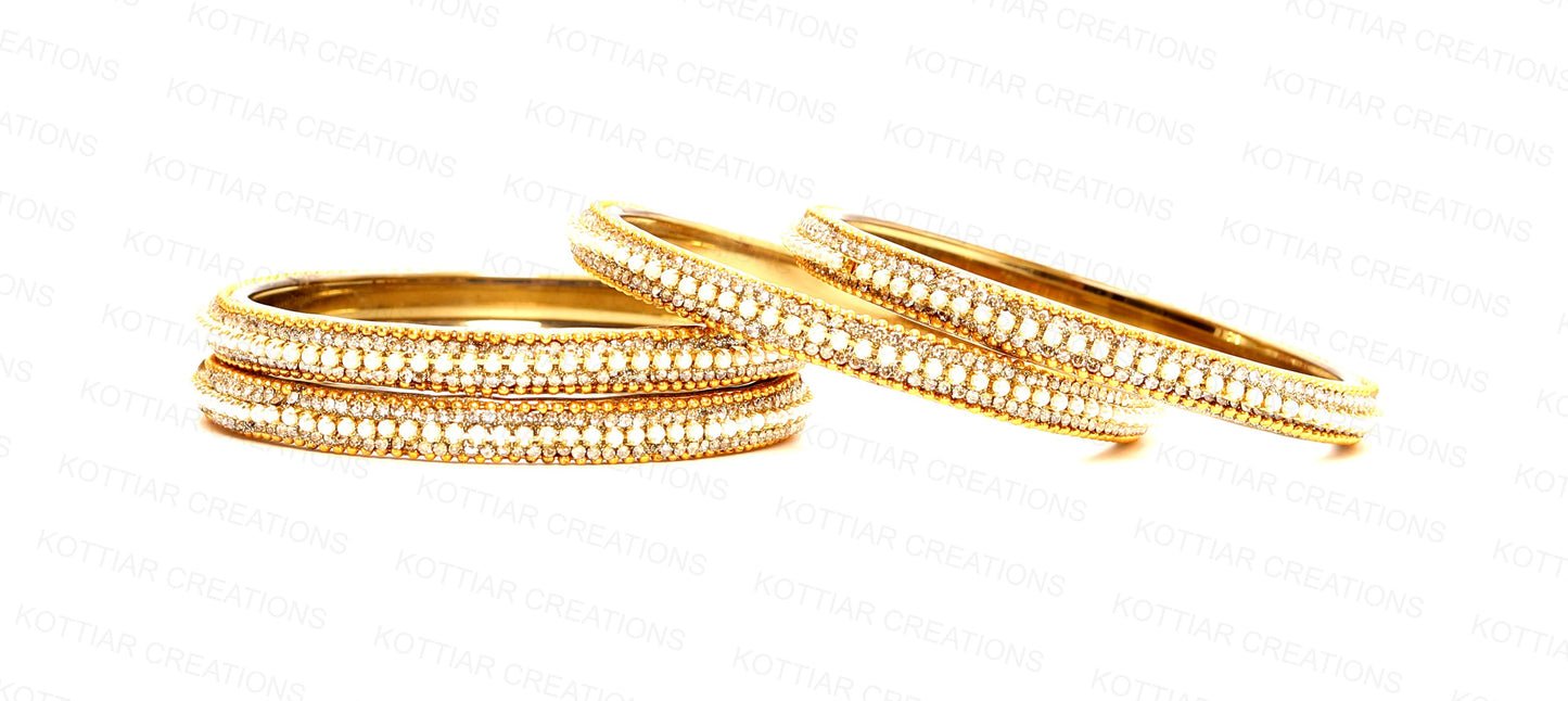 KOTTIAR CREATIONS ALL EYES ON YOUR HANDS Golden Zircon GemStone & Beads Studded Glass Kada Set For Women & Girls | Chudi Set | Glass Bangles For Women - Pack of 4