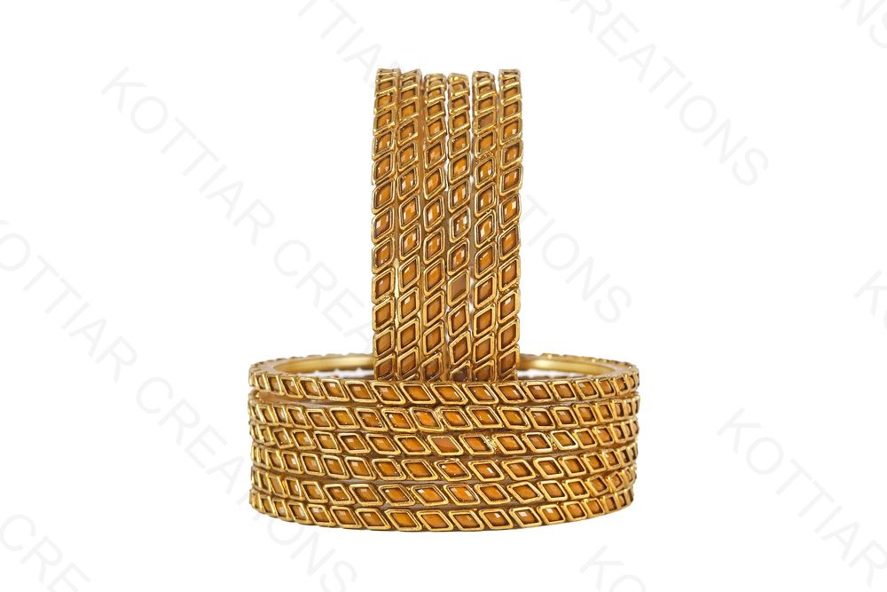 KOTTIAR CREATIONS ALL EYES ON YOUR HANDS Glossy Kundan Design Pattern Glass Bangle Set Studded with Zircon for Women & Girls (Pack of 12)