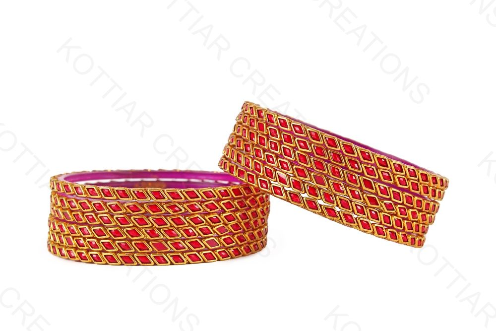 KOTTIAR CREATIONS ALL EYES ON YOUR HANDS Glossy Kundan Design Pattern Glass Bangle Set Studded with Zircon for Women & Girls (Pack of 12)