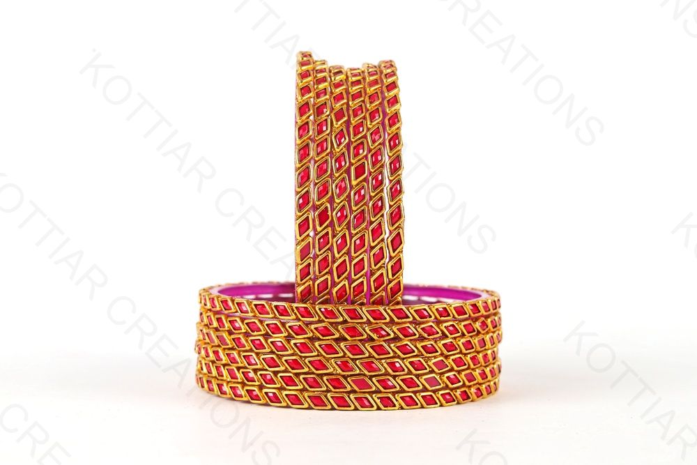 KOTTIAR CREATIONS ALL EYES ON YOUR HANDS Glossy Kundan Design Pattern Glass Bangle Set Studded with Zircon for Women & Girls (Pack of 12)