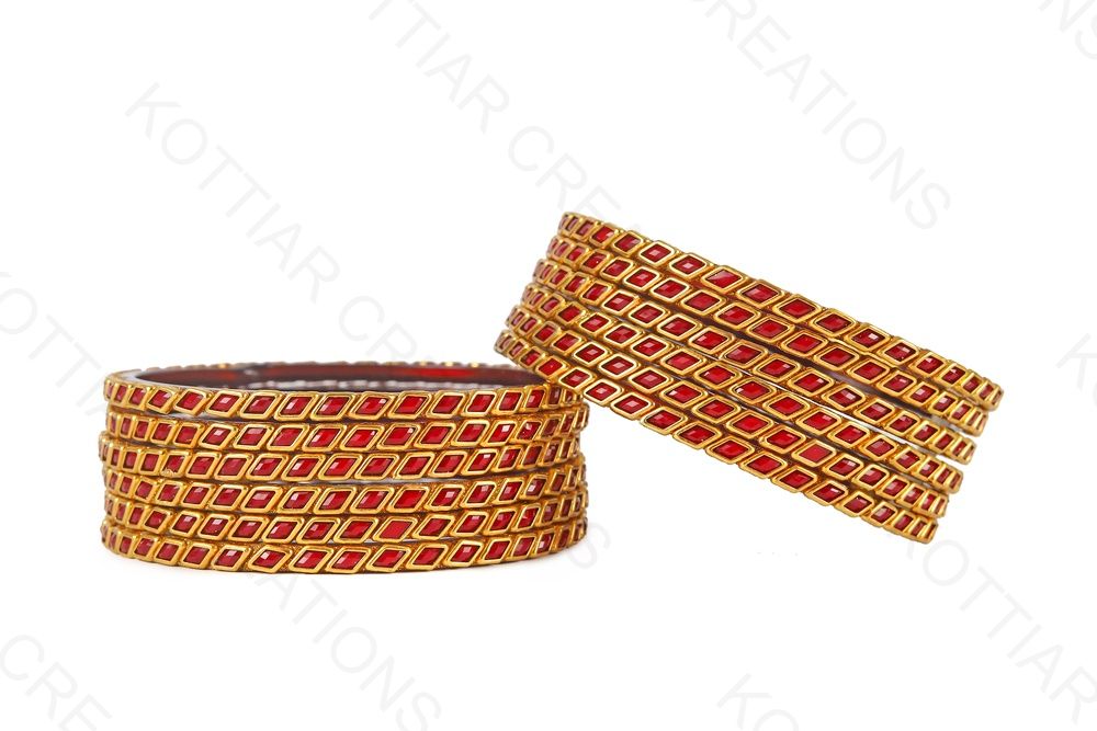 KOTTIAR CREATIONS ALL EYES ON YOUR HANDS Glossy Kundan Design Pattern Glass Bangle Set Studded with Zircon for Women & Girls (Pack of 12)