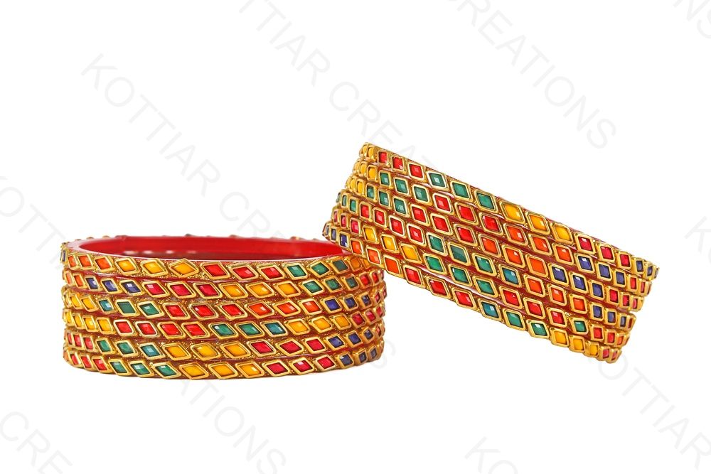 KOTTIAR CREATIONS ALL EYES ON YOUR HANDS Glossy Kundan Design Pattern Glass Bangle Set Studded with Zircon for Women & Girls (Pack of 12)