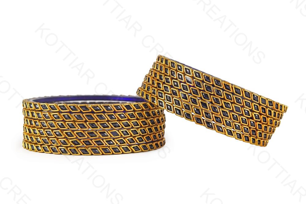 KOTTIAR CREATIONS ALL EYES ON YOUR HANDS Glossy Kundan Design Pattern Glass Bangle Set Studded with Zircon for Women & Girls (Pack of 12)