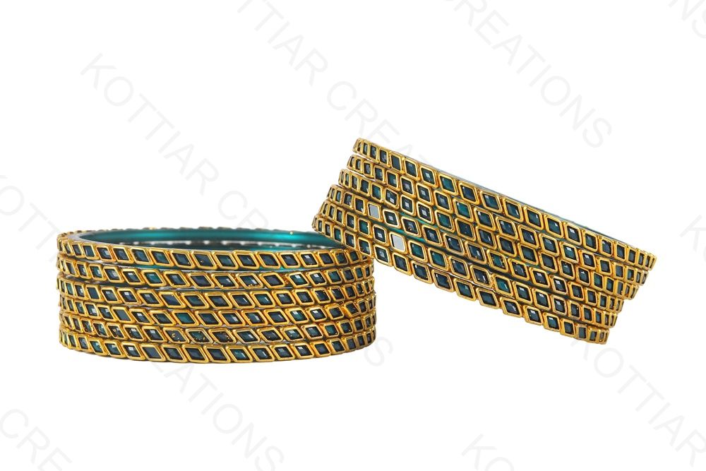 KOTTIAR CREATIONS ALL EYES ON YOUR HANDS Glossy Kundan Design Pattern Glass Bangle Set Studded with Zircon for Women & Girls (Pack of 12)