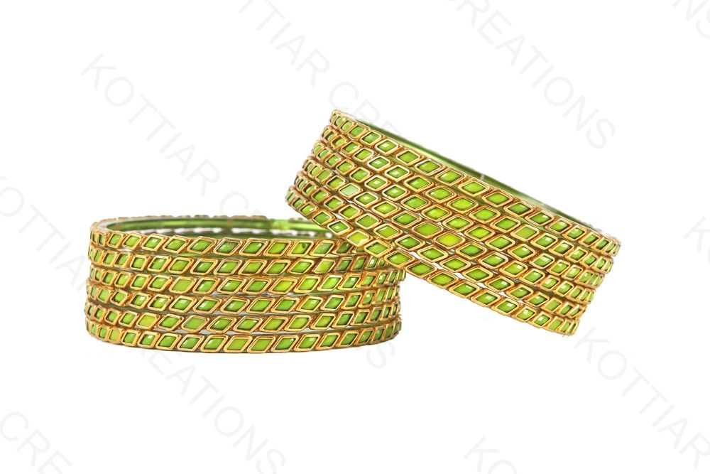 KOTTIAR CREATIONS ALL EYES ON YOUR HANDS Glossy Kundan Design Pattern Glass Bangle Set Studded with Zircon for Women & Girls (Pack of 12)