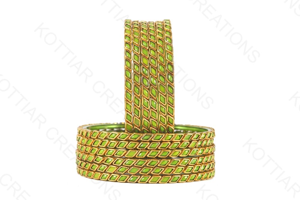 KOTTIAR CREATIONS ALL EYES ON YOUR HANDS Glossy Kundan Design Pattern Glass Bangle Set Studded with Zircon for Women & Girls (Pack of 12)