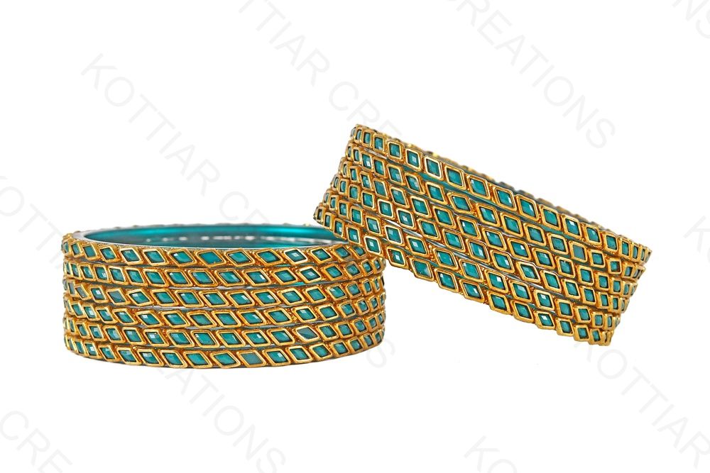 KOTTIAR CREATIONS ALL EYES ON YOUR HANDS Glossy Kundan Design Pattern Glass Bangle Set Studded with Zircon for Women & Girls (Pack of 12)