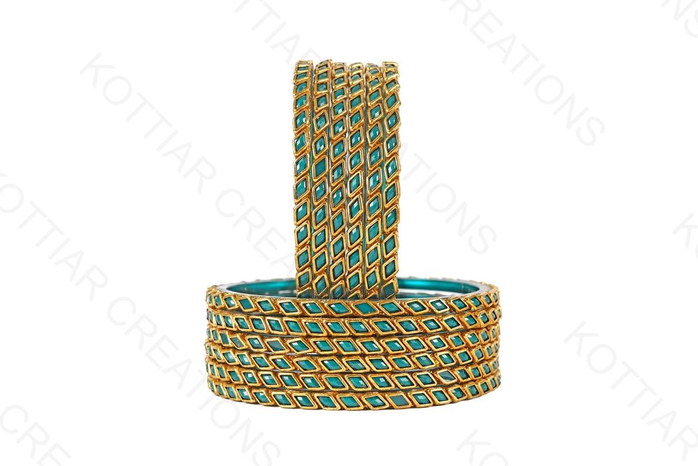 KOTTIAR CREATIONS ALL EYES ON YOUR HANDS Glossy Kundan Design Pattern Glass Bangle Set Studded with Zircon for Women & Girls (Pack of 12)