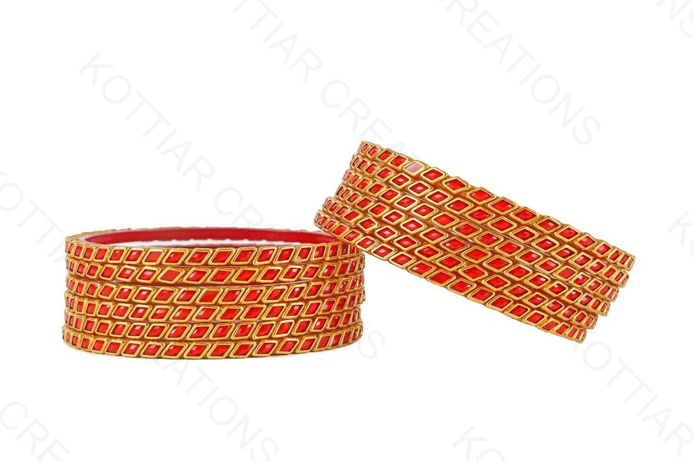 KOTTIAR CREATIONS ALL EYES ON YOUR HANDS Glossy Kundan Design Pattern Glass Bangle Set Studded with Zircon for Women & Girls (Pack of 12)