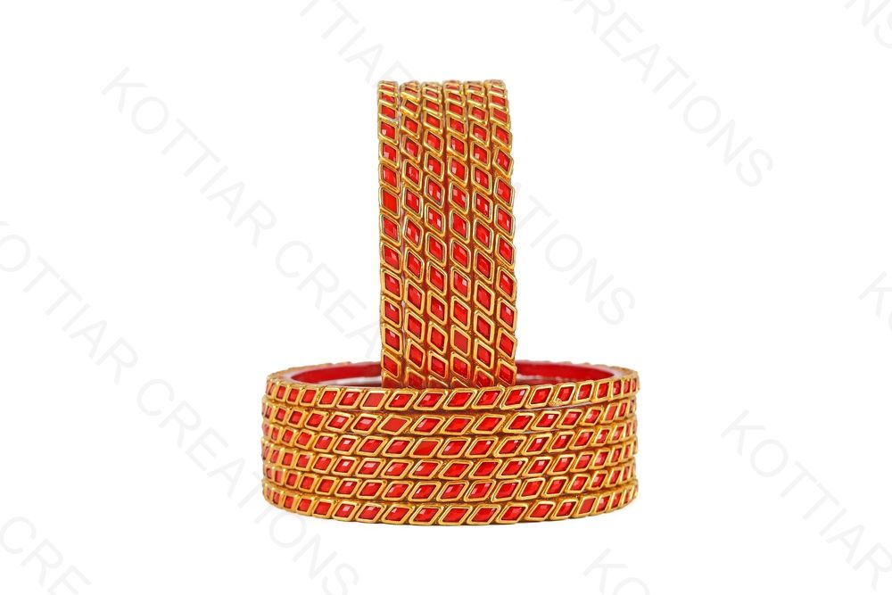 KOTTIAR CREATIONS ALL EYES ON YOUR HANDS Glossy Kundan Design Pattern Glass Bangle Set Studded with Zircon for Women & Girls (Pack of 12)