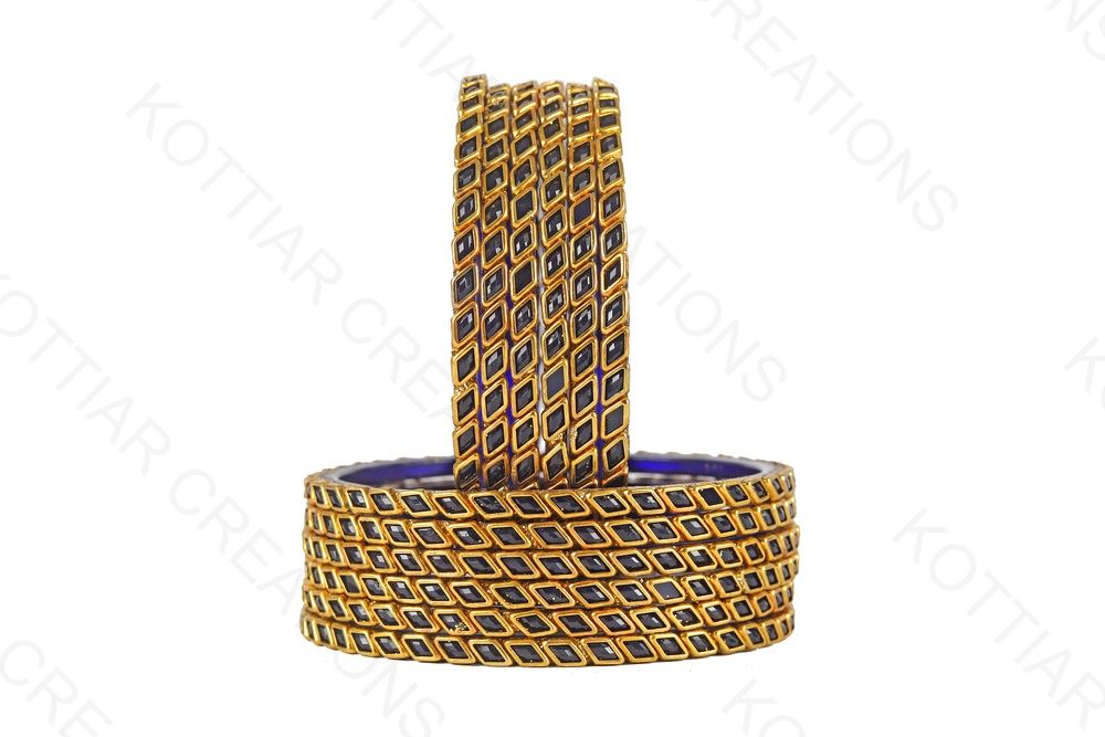 KOTTIAR CREATIONS ALL EYES ON YOUR HANDS Glossy Kundan Design Pattern Glass Bangle Set Studded with Zircon for Women & Girls (Pack of 12)