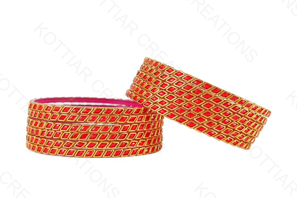 KOTTIAR CREATIONS ALL EYES ON YOUR HANDS Glossy Kundan Design Pattern Glass Bangle Set Studded with Zircon for Women & Girls (Pack of 12)
