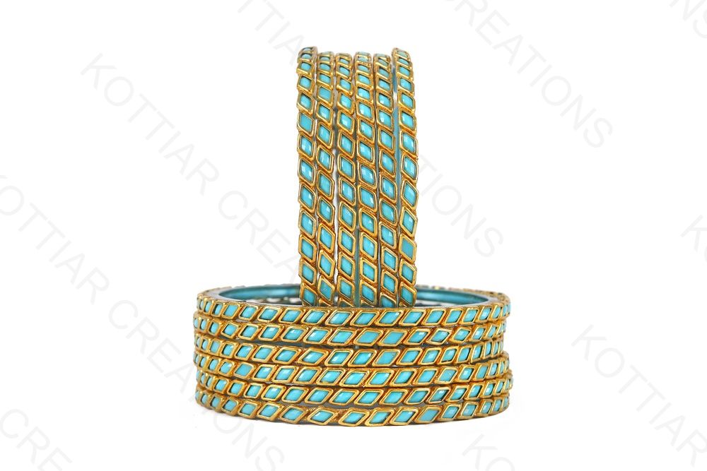 KOTTIAR CREATIONS ALL EYES ON YOUR HANDS Glossy Kundan Design Pattern Glass Bangle Set Studded with Zircon for Women & Girls (Pack of 12)