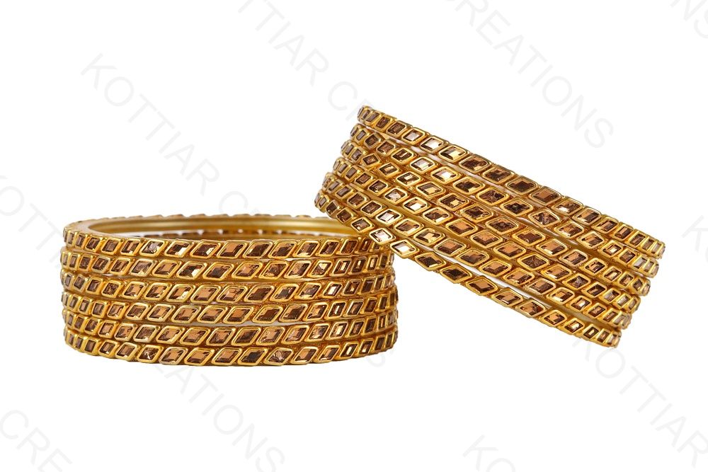 KOTTIAR CREATIONS ALL EYES ON YOUR HANDS Glossy Kundan Design Pattern Glass Bangle Set Studded with Zircon for Women & Girls (Pack of 12)